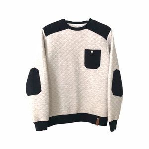 Cream and Navy Elbow Patch Crewneck